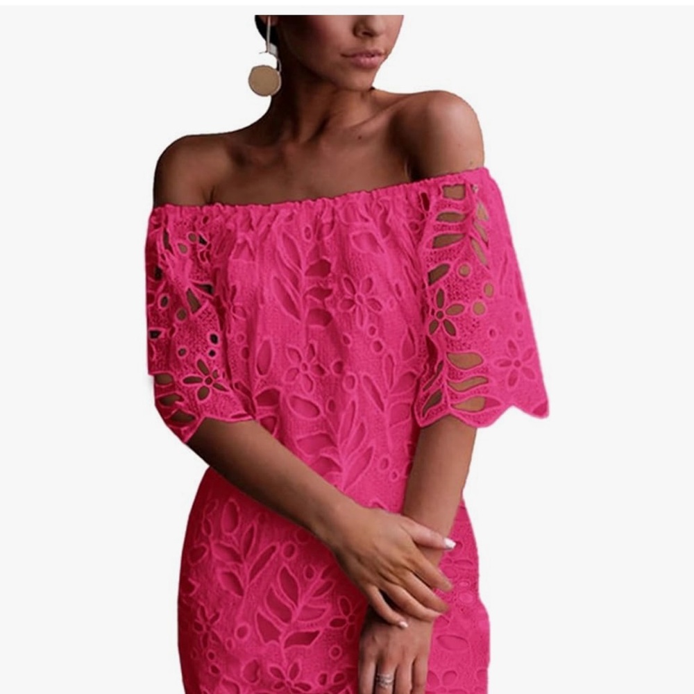 Elegant Pink Off-Shoulder Lace Dress